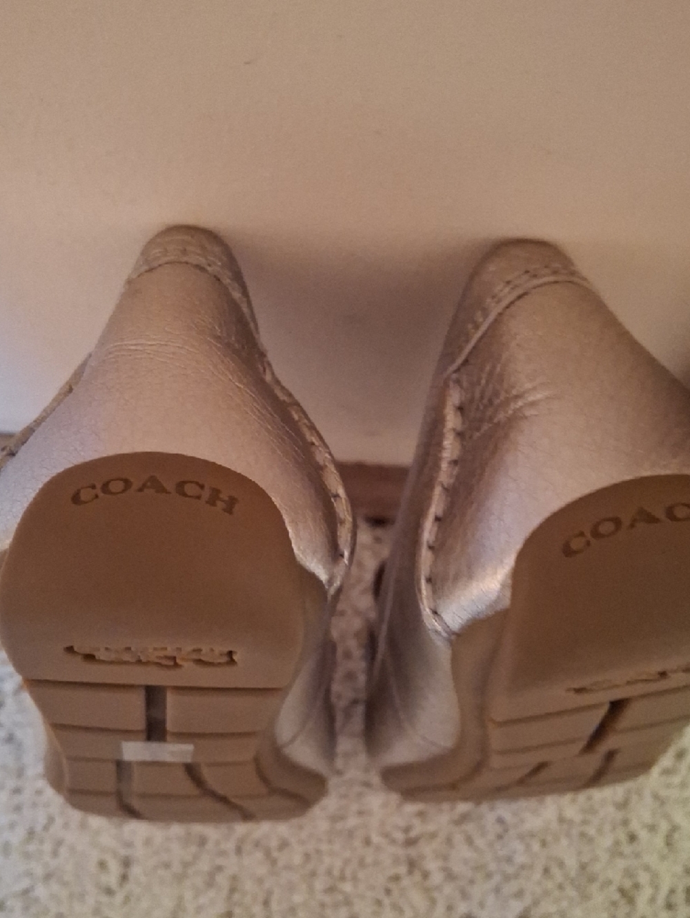 Coach Metallic Champagne Leather Penny Loafers - Picture 4 of 5